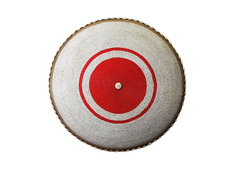 Beaded Shield - White with Red Details and Cowrie Trim
